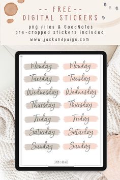 FREE : Digital stickers - days of the week #q Goodnotes Stickers Pre Cropped Free, Goodnotes Freebies, Freebies Stickers