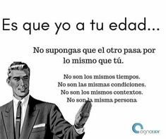 a man in a suit and tie holding his hands out with the words'es que o utu edad '