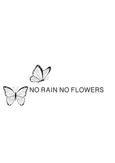 two butterflies flying next to each other with the words no rain no flowers on it