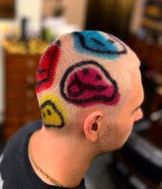 Dyed Buzzcut Men, Buzzcut Ideas, Shaved Head Designs, Boys Colored Hair, Cool Hair Designs, Hair Colour Design, Shaved Hair Designs, Buzzed Hair, 60 Plus