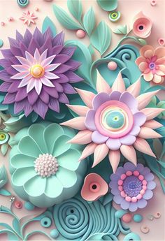 an artistic paper art work with flowers and swirls