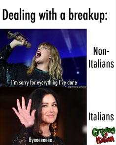 two different pictures with the words dealing with a breakup and non - italians