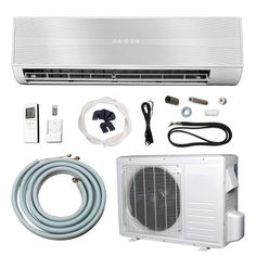 an air conditioner and accessories are shown