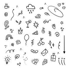 a bunch of doodles that are drawn in black and white with different designs on them