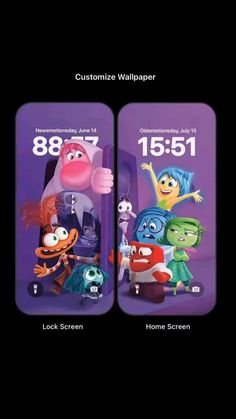 an image of cartoon characters on their cell phones with the time and date for each character