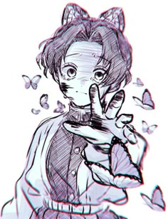 a drawing of a girl with butterflies around her