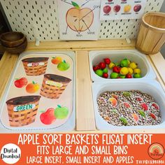 an apple sorter with two trays filled with food