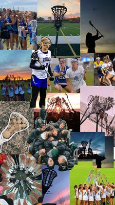 a collage of photos with people and sports equipment