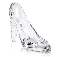 a clear high heel shoe shaped object on a white surface