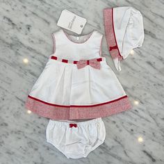 New Mayoral Dress For Baby Girl. Its A Pretty Red And White Check On White Pique With Red Grosgrain Ribbon Around The Waist. Lined And Zips Up The Back For A Very Clean Look. Comes With Matching Diaper Cover And A Bonnet. All Of My Items Are Brand New With All Tags Attached From The Manufacturer. Please Feel Free To Ask Any Questions White Cotton Holiday Dress, Red Summer Baptism Dress, White Cotton Dress-up Set, Holiday White Cotton Sets, Red Spring Holiday Sets, Cotton Sleeveless Dress-up Sets, Sleeveless Cotton Dress-up Sets, Cute White Dress-up Sets, White Sleeveless Dress-up Set