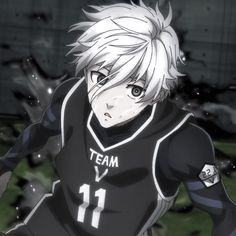 an anime character in black and white uniform with his hands on his hips, looking at the camera