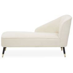 a white chaise lounge chair with black legs and an upholstered backrest