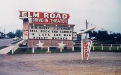 an old movie theater sign with the words elm road drive - in theater