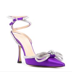 Authentic Mach & Mach Purple Satin Pumps. Not Available Anywhere. Us Size 9, Italy 39. 4.25 Inches High. The Shade Of Purple Is Rich And Vibrant. I Purchased It From Farfetch At Full Price, But I No Longer Need It. Buyer Must Sign For Delivery. No Returns. Purple Crystal Embellished Heels For Evening, Purple Crystal Embellished Evening Heels, Elegant Purple Heels For Events, Purple High Heels, Shade Of Purple, Double Bow, Purple Reign, Purple Shoes, Bow Heels