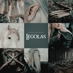 a collage of photos with the words legolas written in black and white