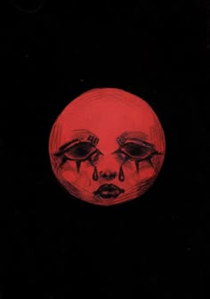 a red moon with two eyes and blood dripping from it