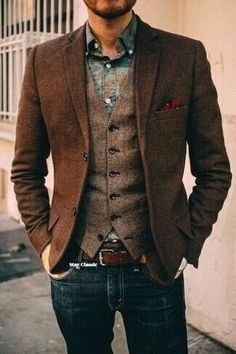 Slim Fit Blazer, Mens Fashion Blog, Blazer Jeans, Mens Fashion Fall, Style Inspiration Fall, Sharp Dressed Man, Mens Fall, Well Dressed Men, Brown Jacket