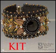 Totally Elegant Cuff Bracelet Kit black Fabric Cuff Bracelet, Bead Embroidered Bracelet, Embroidered Bracelet, Dance Necklace, Bracelet Kit, Ribbon Jewelry, Square Dance, Beaded Cuff Bracelet, Bracelet Kits