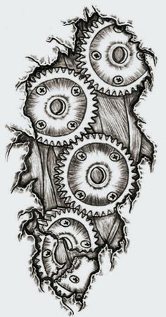 an abstract tattoo design with gears and holes in the middle, on a white background