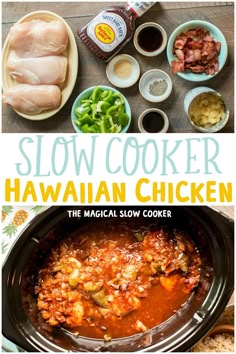 the slow cooker hawaiian chicken recipe is ready to be cooked in the slow cooker