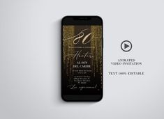 an iphone screen with the text 50th on it and gold glitters in the background