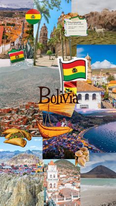 collage of images with the word bolivia written in spanish and pictures of different countries