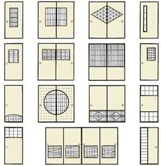 several different types of doors and windows with grids on the outside, inside and outside