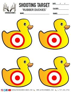 four yellow rubber ducks with red target in the center