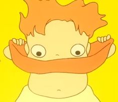 a cartoon character with red hair and a scarf around his neck is looking at the camera