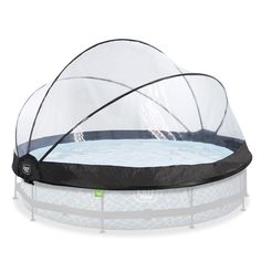 an inflatable swimming pool with mesh netting on the top and bottom cover over it