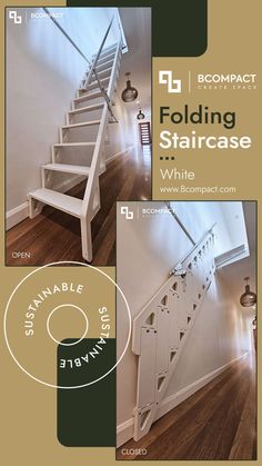 an advertisement for a stair case with pictures of the steps and handrails on it