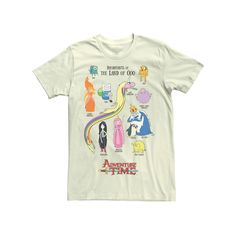 an adventure time t - shirt with cartoon characters on the front and back, all in different colors