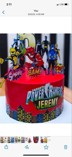 an image of a birthday cake with the name power rangers on it's side