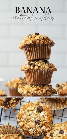 banana oatmeal muffins stacked on top of each other