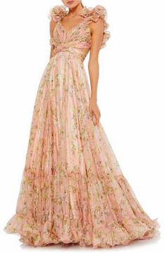 Mac Duggal Sequin Cutout Gown | Nordstrom Parade Dress, Chiffon Evening Dresses, Floral Gown, Chiffon Fashion, Floor Length Gown, Chiffon Gown, Ball Gown Dresses