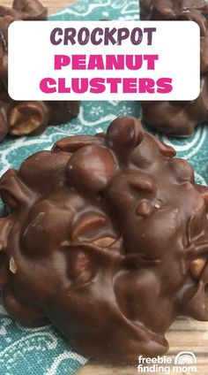 chocolate crockpot peanut clusters with text overlay