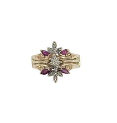 ✨ Exquisite Vintage Marquis Cut Ruby and Diamond Cluster Ring ✨ Indulge in the timeless elegance of this beautiful vintage marquis cut ruby and diamond chip cluster ring, set in luxurious 14 karat yellow gold. This stunning piece showcases a captivating design, perfect for adding a touch of glamour to any ensemble! Key Features: Size: 8.25 - A comfortable fit for daily wear or special occasions. Metal: Crafted from 14 karat yellow gold, offering a rich and warm hue. Total Weight: 5.9 grams - A substantial piece that makes a statement. Stone(s): Features a vibrant marquis cut ruby surrounded by sparkling diamond chips. Stone Type: Precious stones for an added touch of luxury. Design: Three-row cluster style creates a dazzling display of color and brilliance. This ring is more than just jewe Cluster Ring Set, Unique Antiques, Diamond Cluster Ring, Diamond Cluster, Sparkle Diamonds, Cluster Ring, Rings Statement, Statement Jewelry, Ring Set