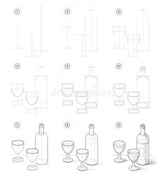 how to draw wine glasses and bottles with step by step instructions for beginners royalty illustration