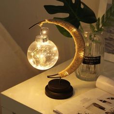 LED Moon Lamp Rattan Night Light - Vermilton Floating Lights, Lampe Decoration, Led Fairy Lights, Futurism, Mua Sắm, Night Lamps, Lamp Decor, Baku, Lamp Holder