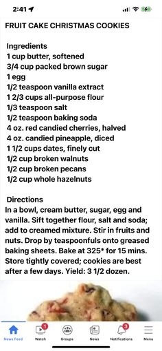 the recipe for christmas cookies is shown in this screenshote, with instructions to make it