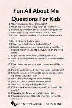 list of 20 all about me questions for kids About Me Questions For Kids, All About Me Questions, Family Night Activities, You Are My Moon