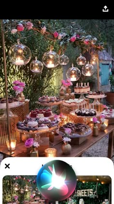 an outdoor party with lots of food and decorations