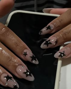 Star Nail Designs, Almond Acrylic Nails, Stick On Nails, Girls Nails