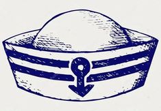 a drawing of a sailor's hat with an anchor on the front and side