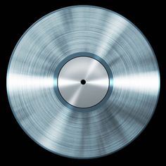 a shiny silver record on a black background with space for the wording in the center