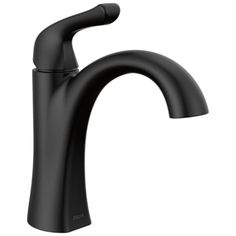 a black faucet on a white background with the handle extended to it's side