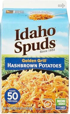 idaho spuds golden grill hashbrown potatoes, 50 - count box pack