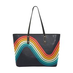 70s Style Groovy Handbag, Retro Handbag, Retro Bag, Vintage style Bag, PU Leather Bag, Funky Handbag,Rainbow handbag,rainbow bag, Hippie Bag Designed in California, Handmade to order from overseas I designed this tote handbag for those who loves the 70s. It's got a cute groovy rainbow pattern print on the bag front bodice and back. One main compartment and one inner zipper pocket.Large space to hold your ipad, magazines, books, cosmetics, bottles, phone and so on.Single zippered top inside closu Retro Everyday Shoulder Bag With Zipper Closure, Retro Shoulder Bag With Zipper Closure And Double Handle, Retro Shoulder Bag With Zipper And Double Handle, Retro Double Handle Shoulder Bag With Zipper, Retro Shoulder Bag With Zipper For Shopping, Retro Shoulder Bag With Zipper For Daily Use, Retro Shoulder Bag With Zipper Closure For Shopping, Retro Everyday Bag With Zipper Closure, Retro Bags With Zipper Closure For Everyday