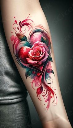 a woman's arm with a rose tattoo on it