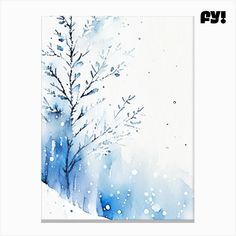 a watercolor painting with trees and snow in the foreground, on a white background